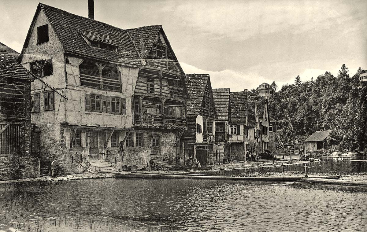Backnang. Alte Gerberhäuser an der Murr, um 1910