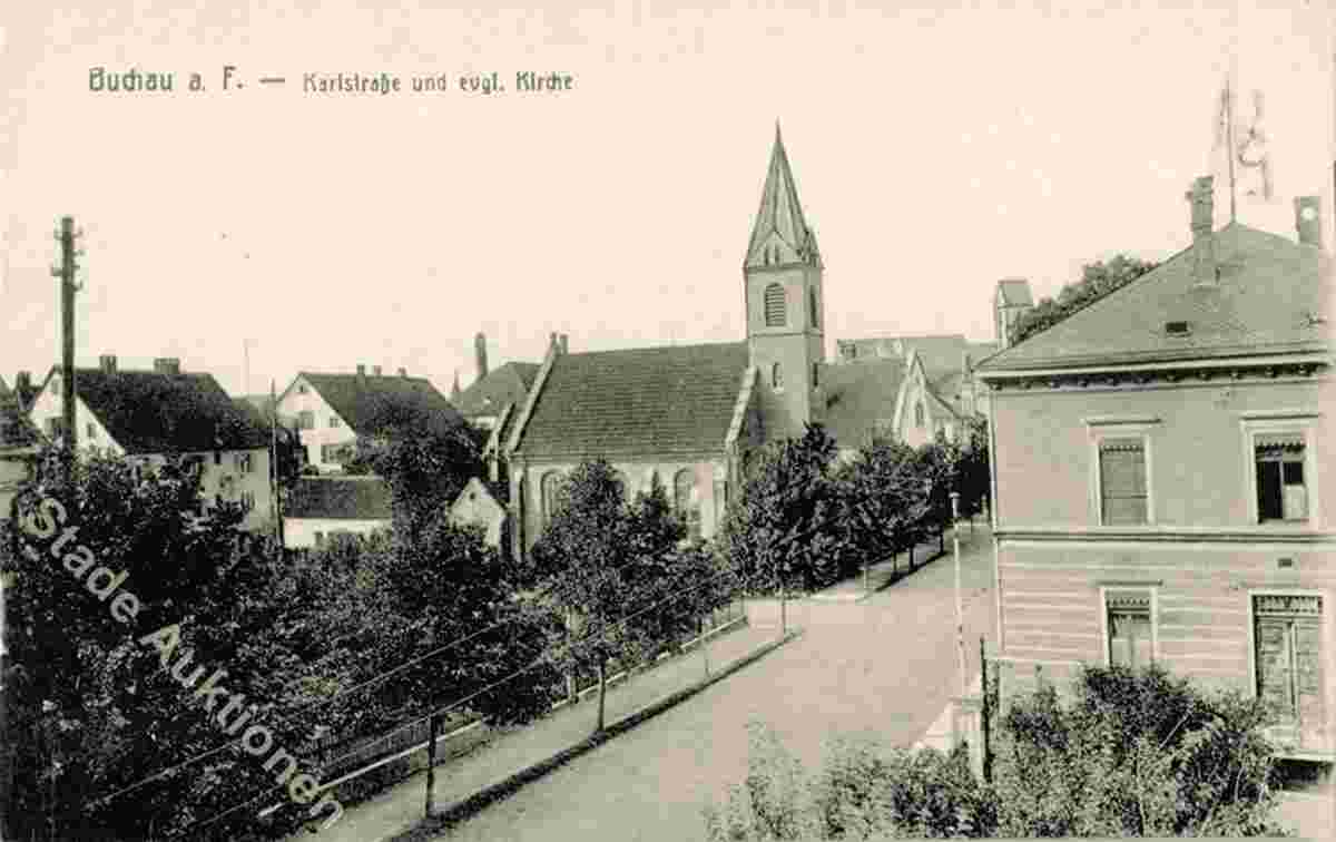 Bad Buchau. Karlstraße und evangelische Kirche