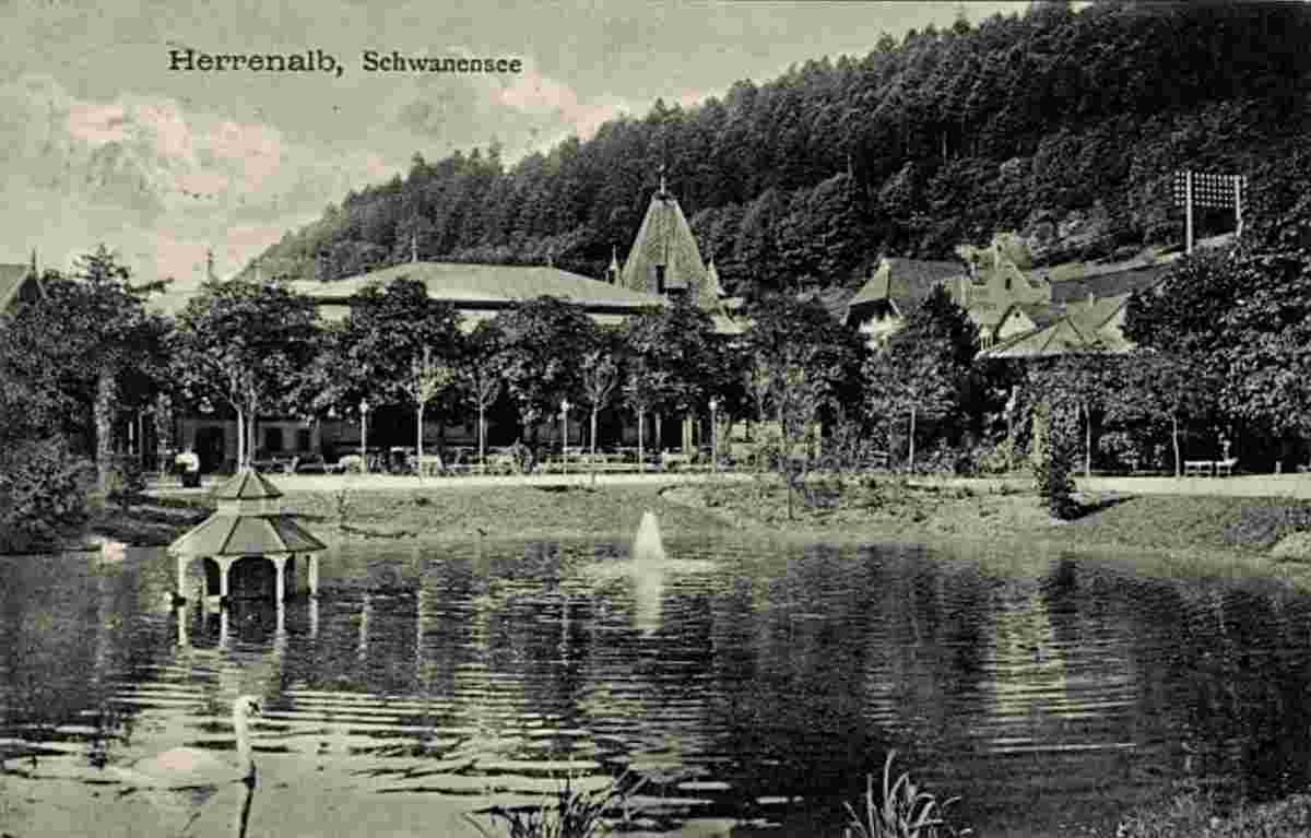 Bad Herrenalb. Schwanensee, Entenhaus, Häuser