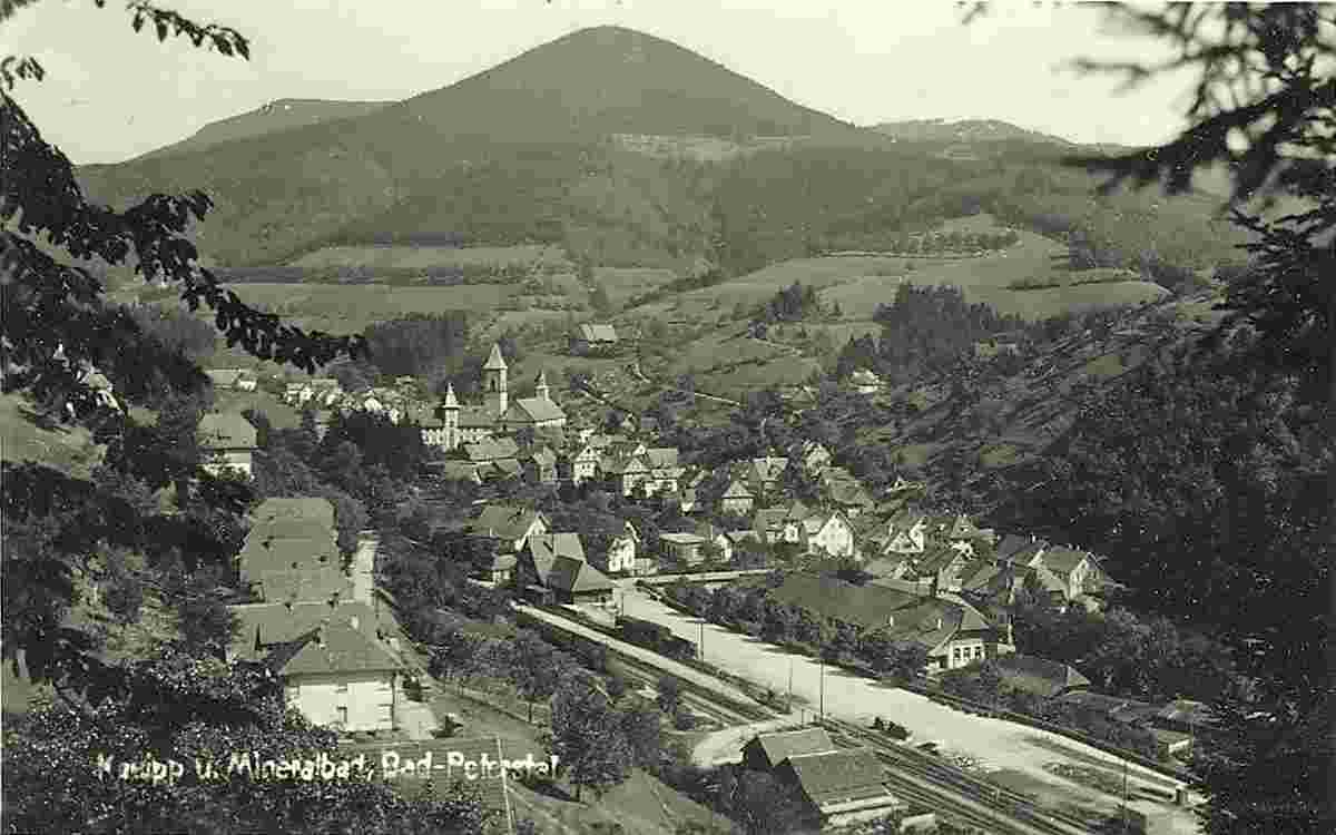 Panorama von Bad Peterstal mit Bahnhof, 1951
