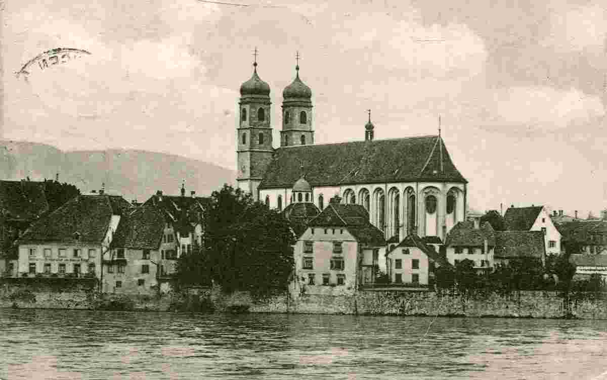 Bad Säckingen. Panorama von Rhein und Kirche, 1927