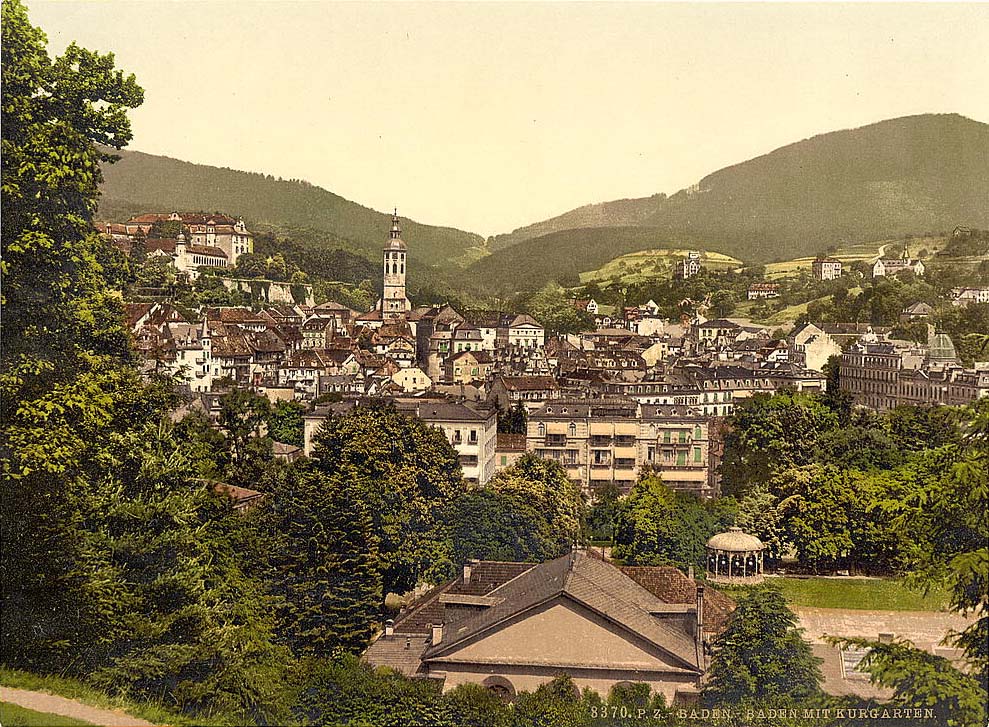Baden-Baden mit Kurgarten, um 1890