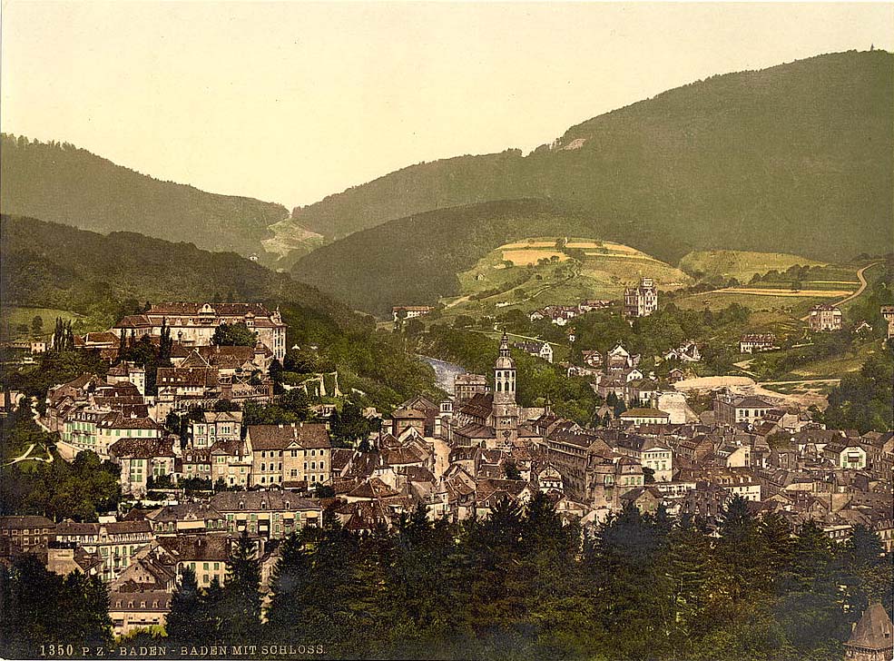 Baden-Baden. Totalansicht mit Schloß, um 1890