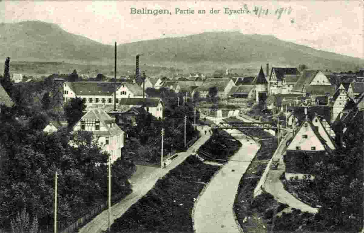 Balingen. Panorama von Stadt und fluss Eyach, 1910
