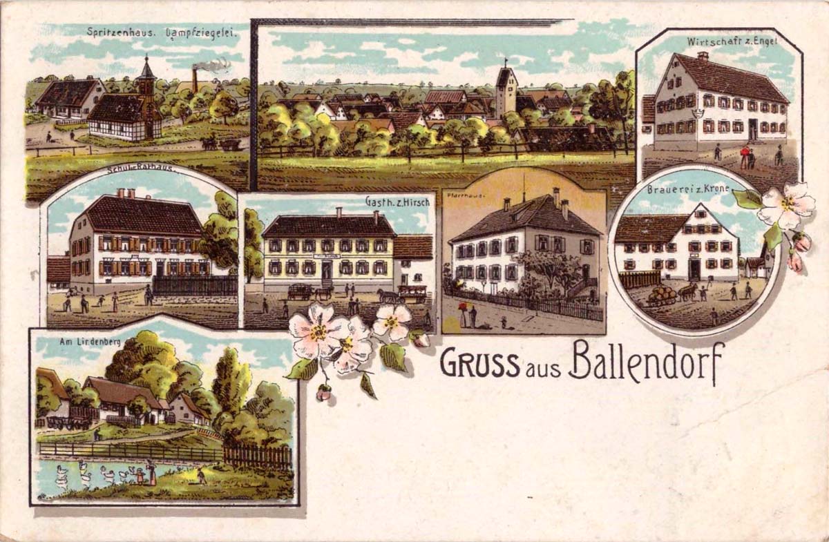 Ballendorf. Dampfziegelei, Brauerei, Gasthof, Pfarrhaus
