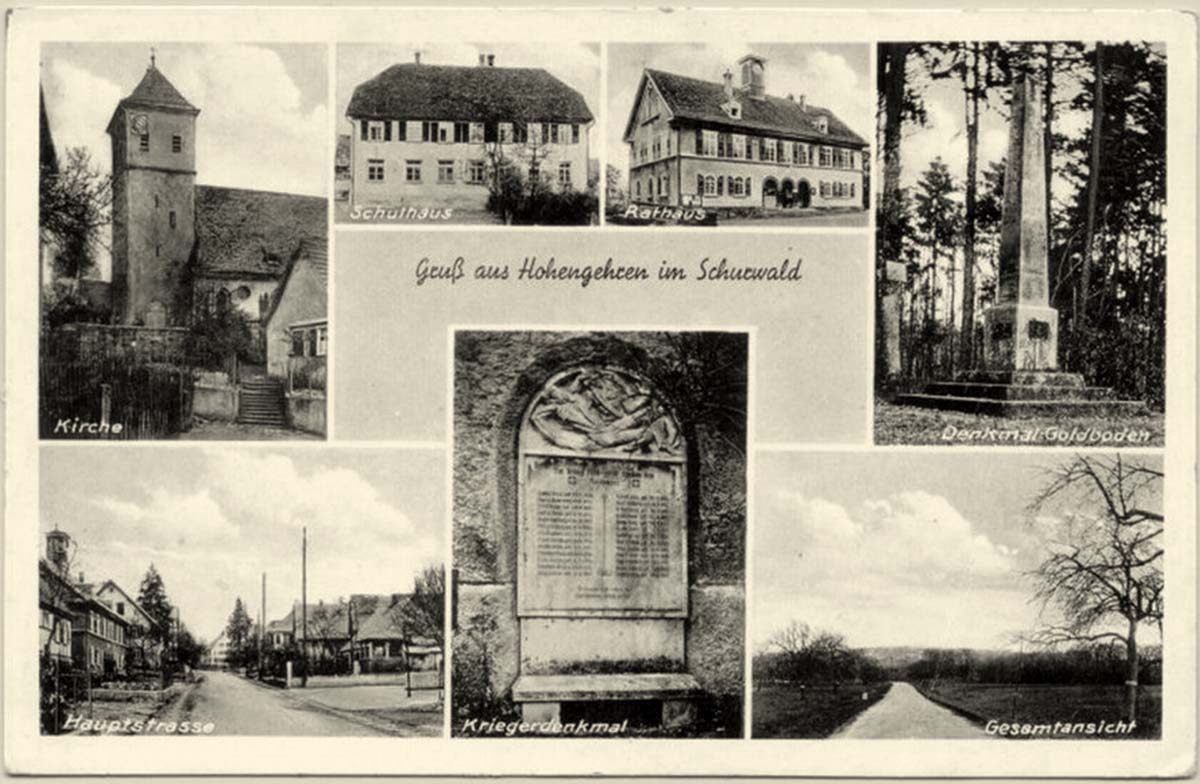 Baltmannsweiler. Hohengehren - Kirche, Schulhaus, Rathaus und Hauptstraße