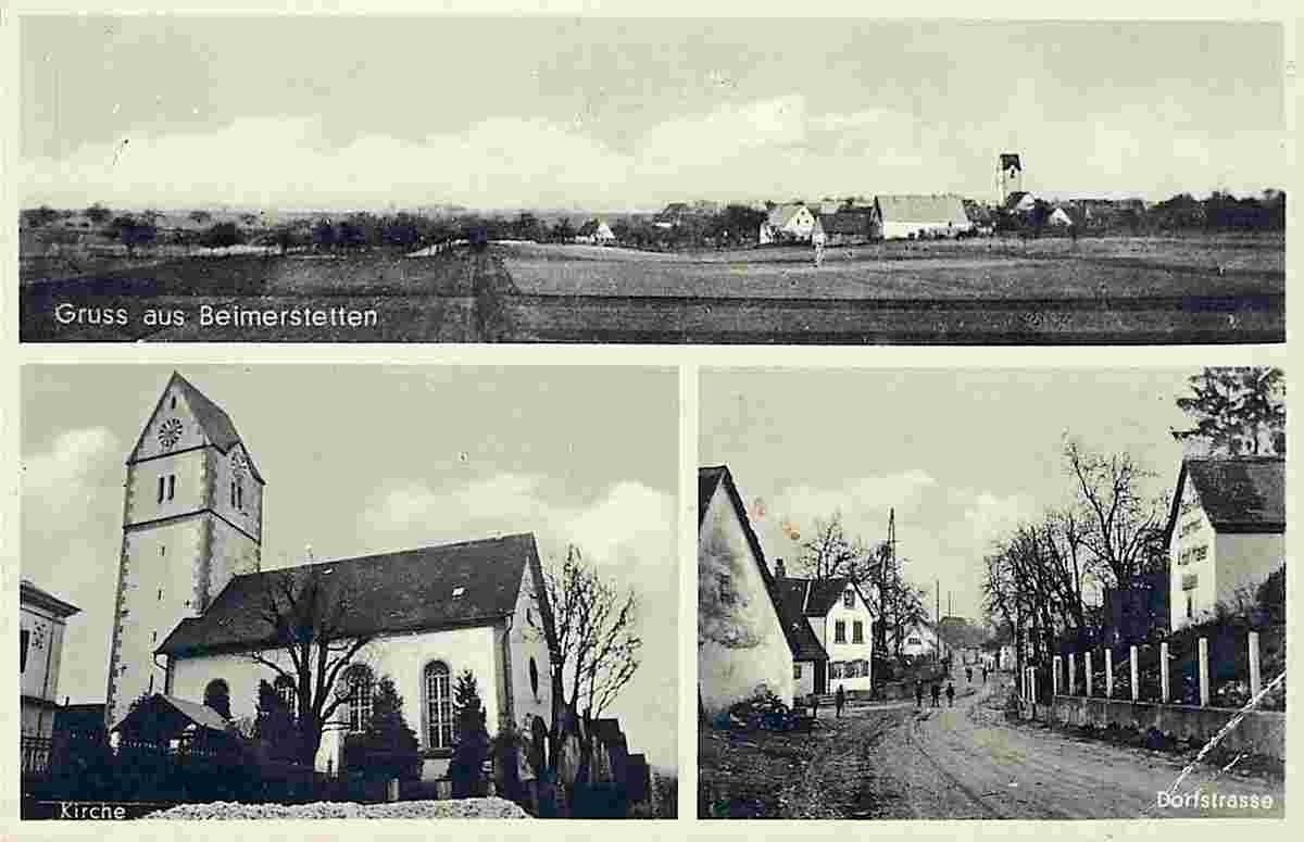 Beimerstetten. Panorama von Kirche, um 1930