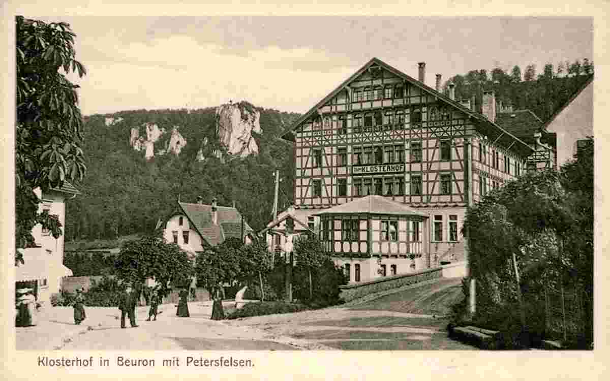 Beuron. Zum Klosterhof mit Petersfelsen, 1906