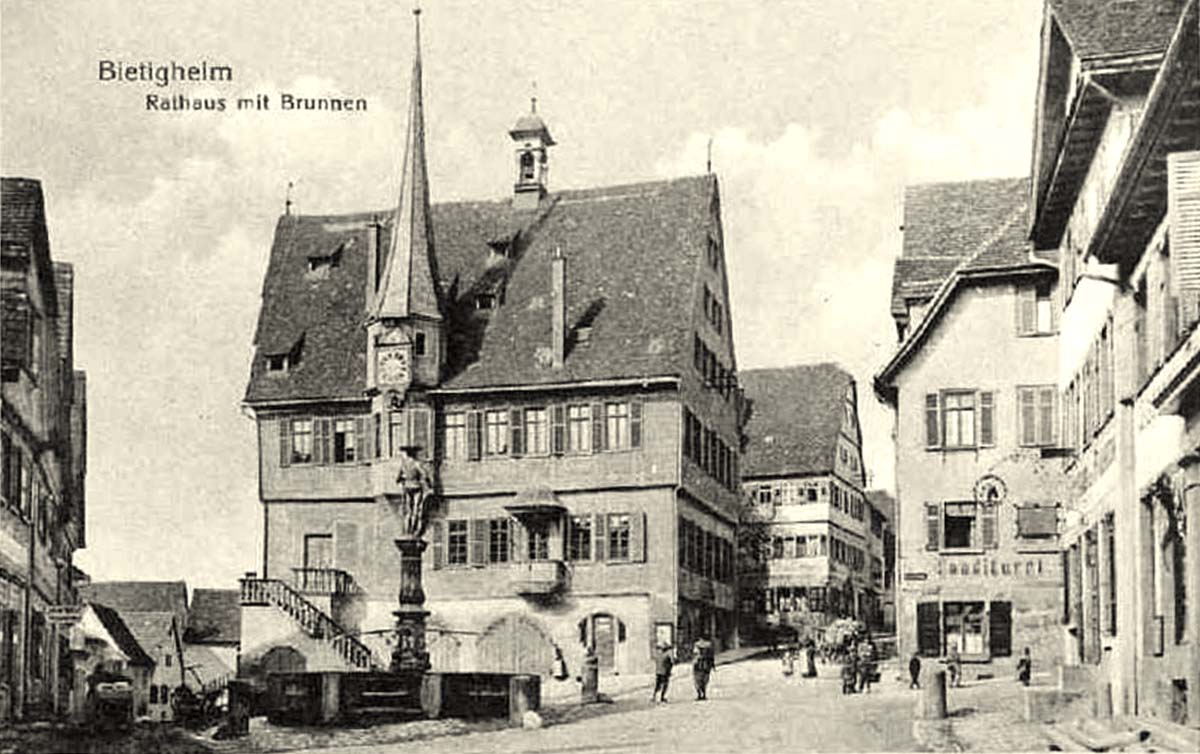 Bietigheim-Bissingen. Rathaus, Brunnen und Conditorei
