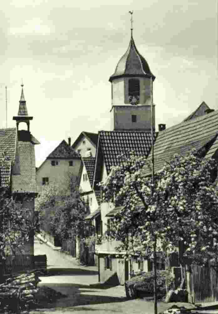 Birkenfeld. Graefenhausen - Panorama von Ortsstraße mit Kirche, 1965