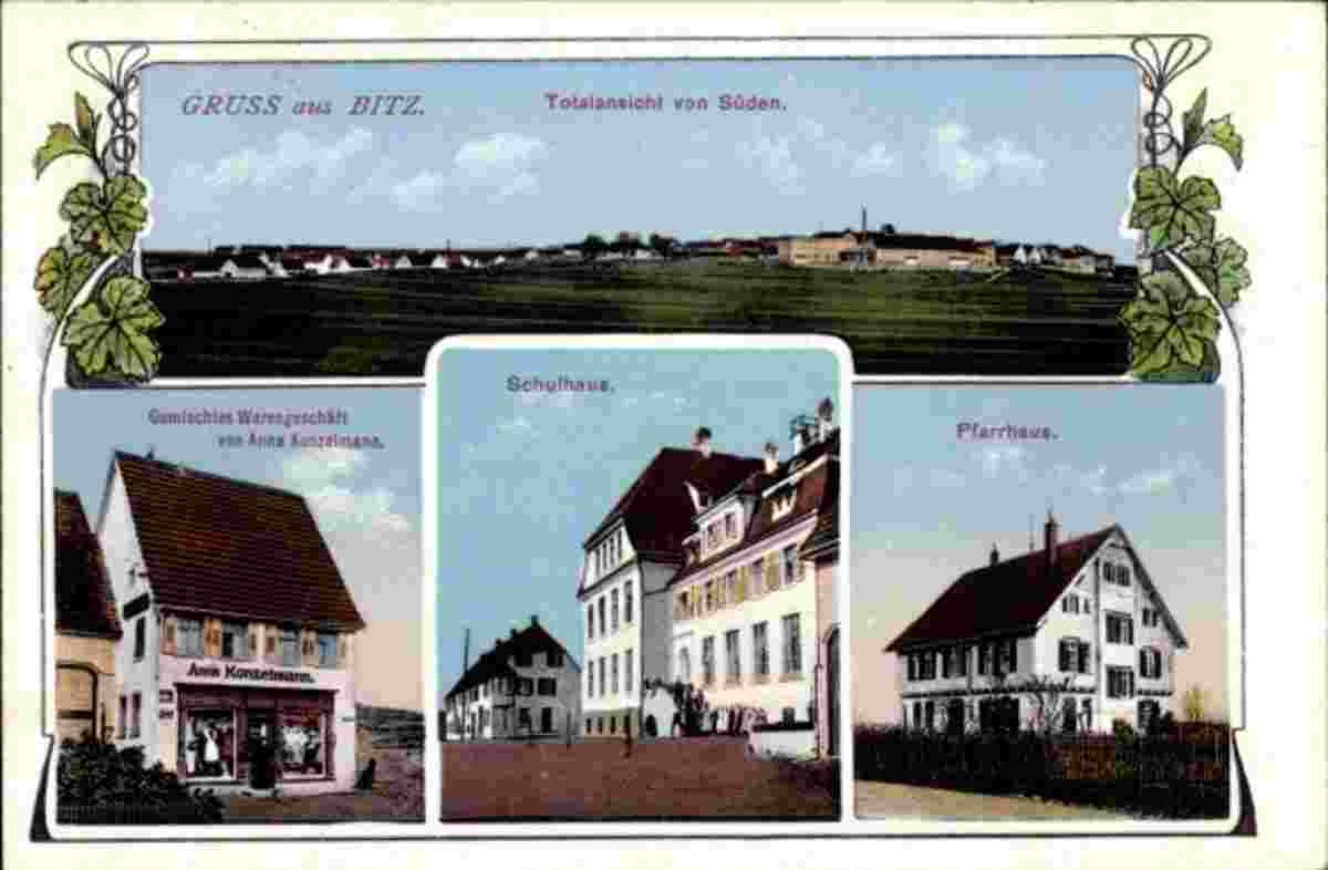 Panorama von Bitz, Schulhaus und Pfarrhaus