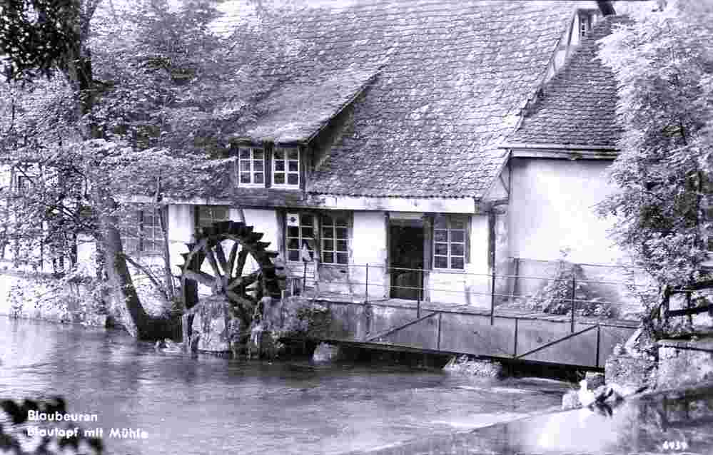 Blaubeuren. Blautopf mit Wassermühle, 1958