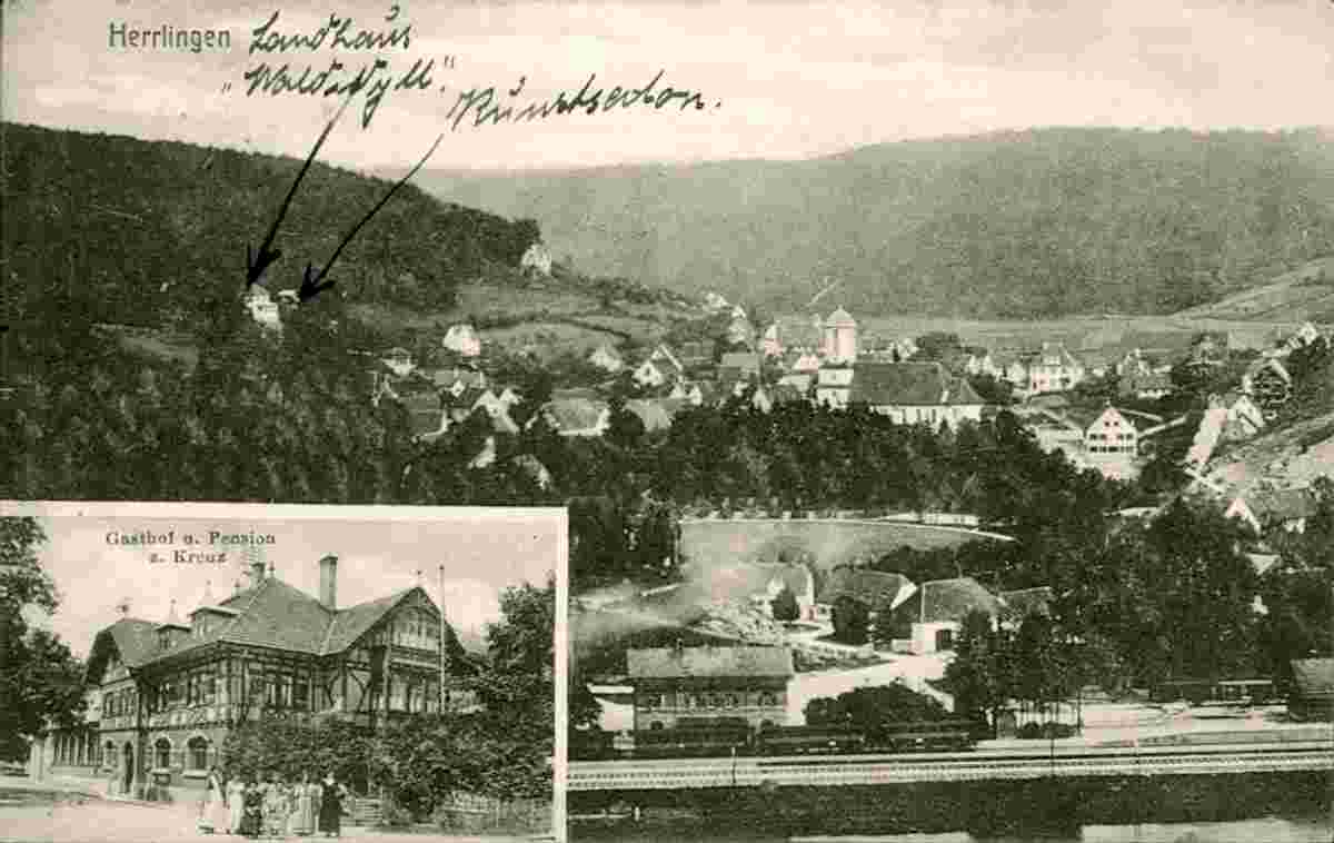 Blaustein. Herrlingen - Panorama mit Bahnhof