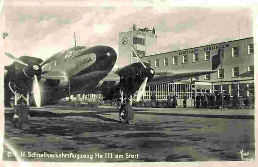 Böblingen. Verkehrsflugzeug H 111 am Start, 1938