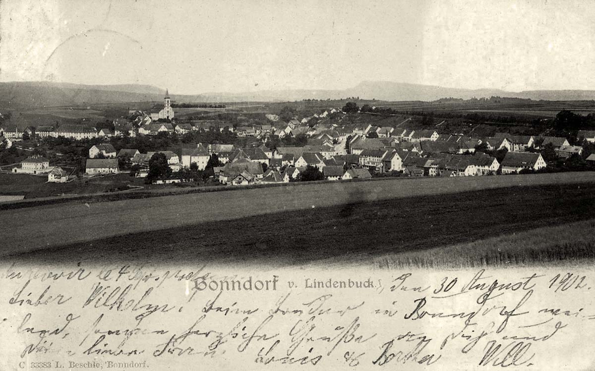 Bonndorf im Schwarzwald. Stadtansicht vom Lindenbuck, 1902