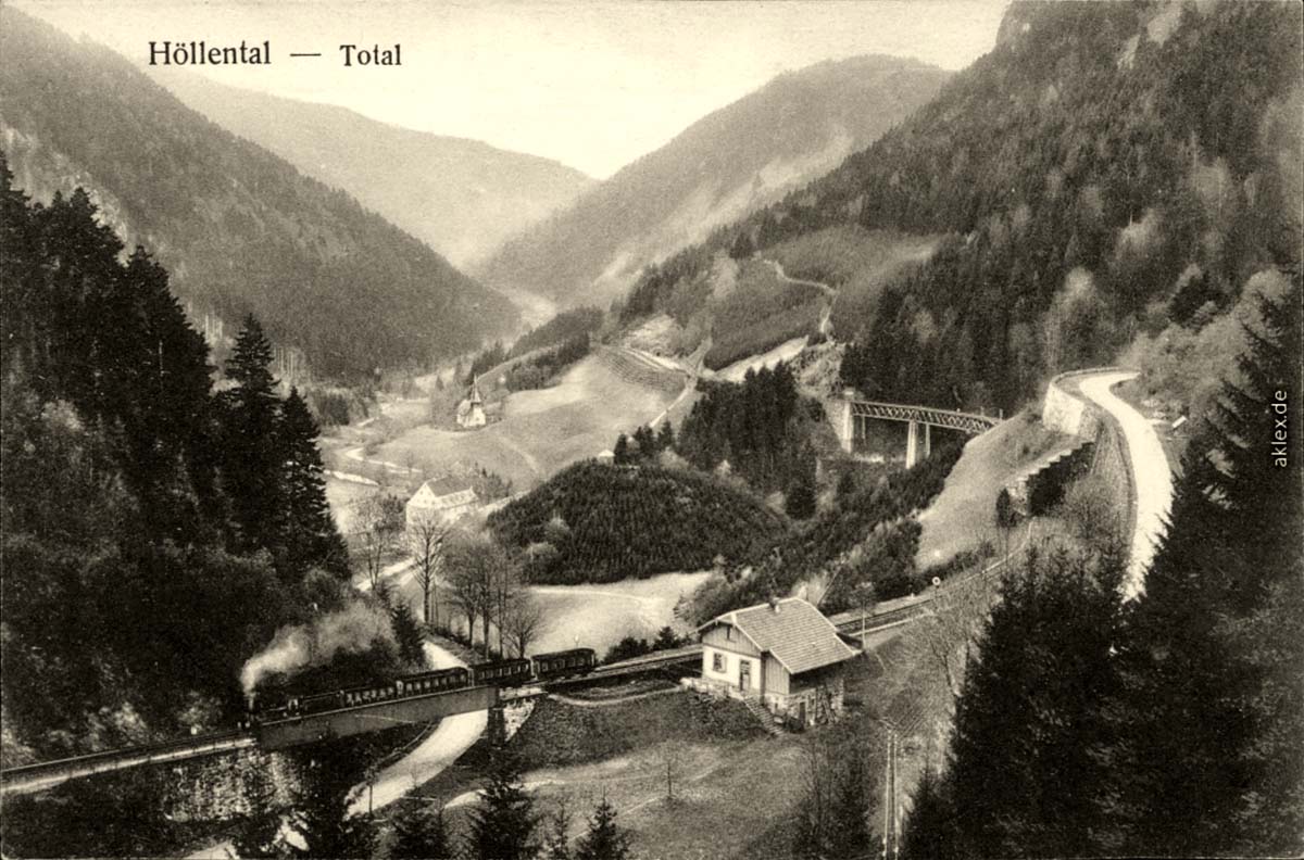 Breitnau. Hirschsprung - Panorama von Höllental mit Eisenbahn, 1916