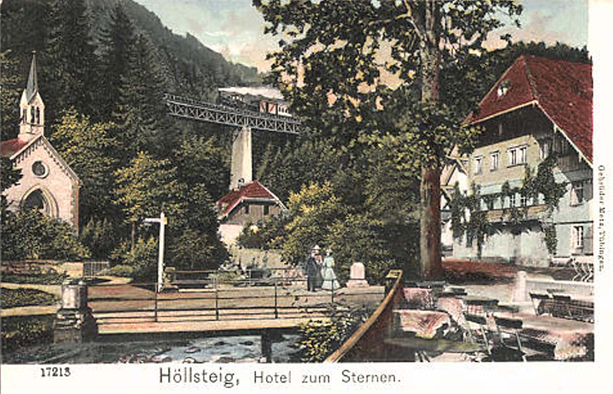 Breitnau. Höllsteig - Hotel zum Sternen, Kirche und Brücke, 1923