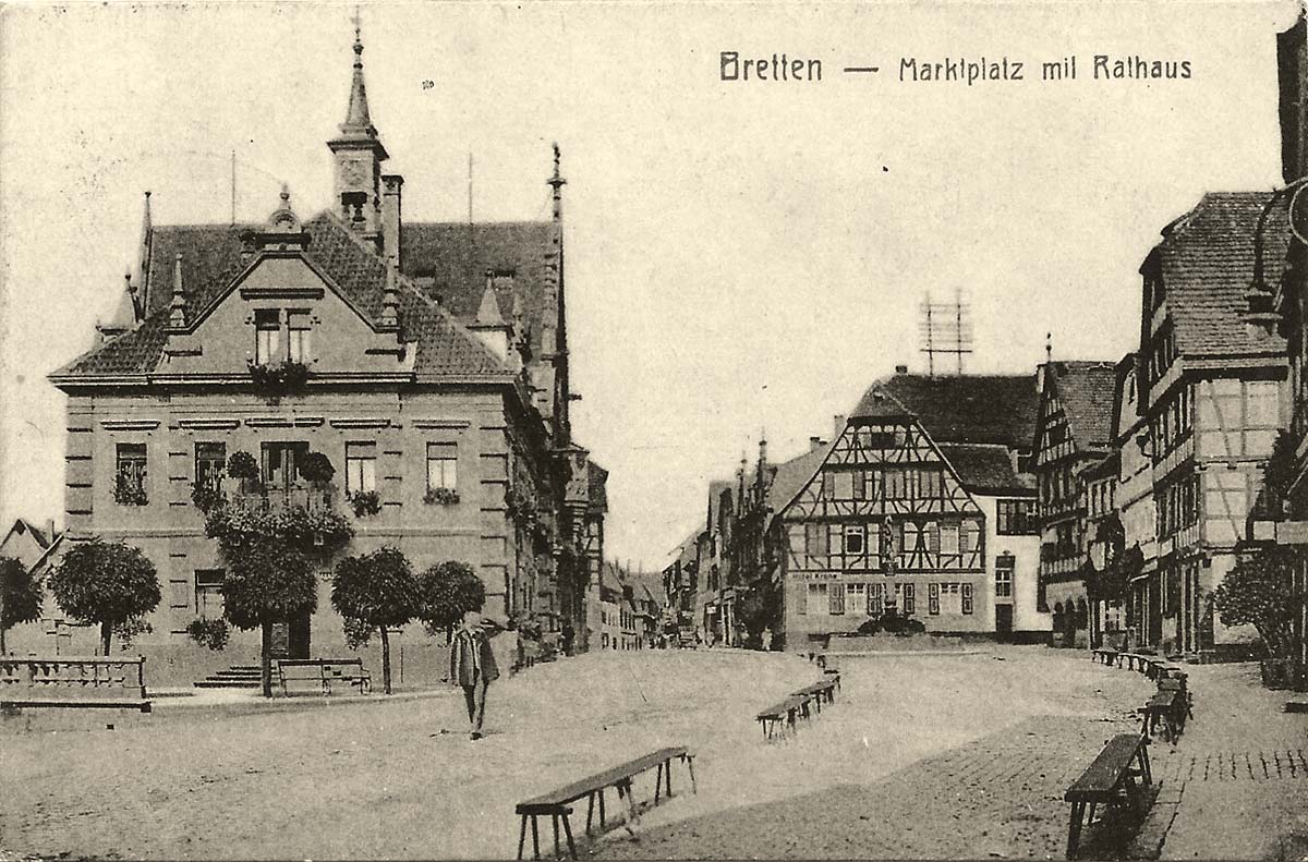 Bretten. Marktplatz mit Rathaus, 1938