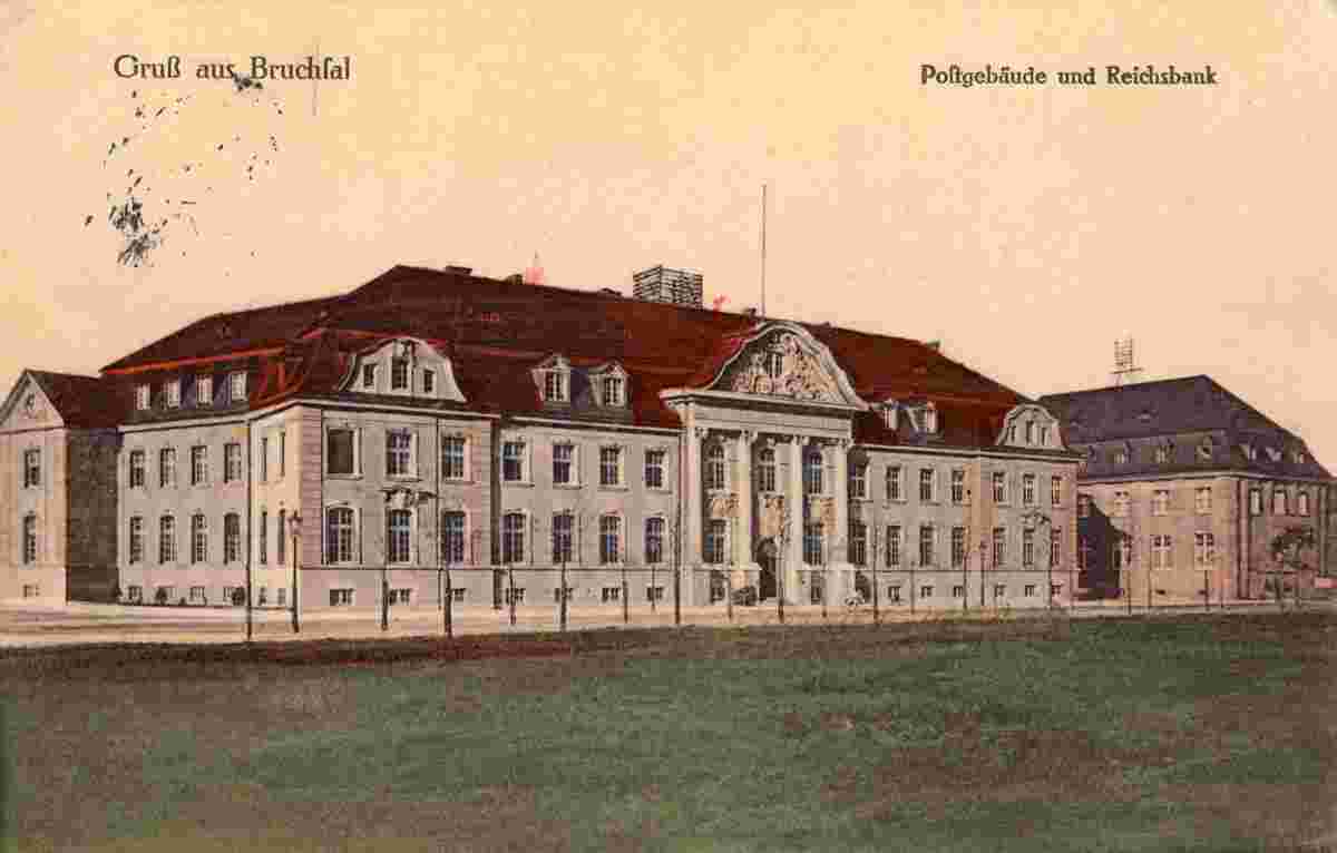 Bruchsal. Postamt und Reichsbank, 1915