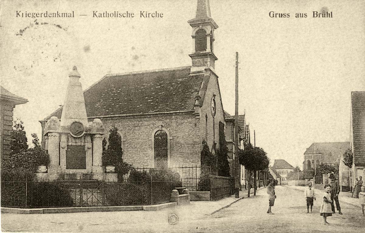 Brühl. Kriegerdenkmal und Katholische Kirche, 1921