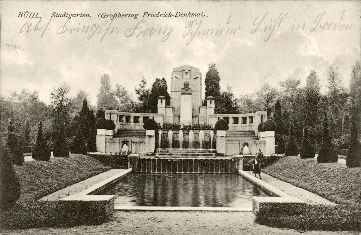 Bühl. Stadtgarten, Großherzog Friedrich-Denkmal, 1915
