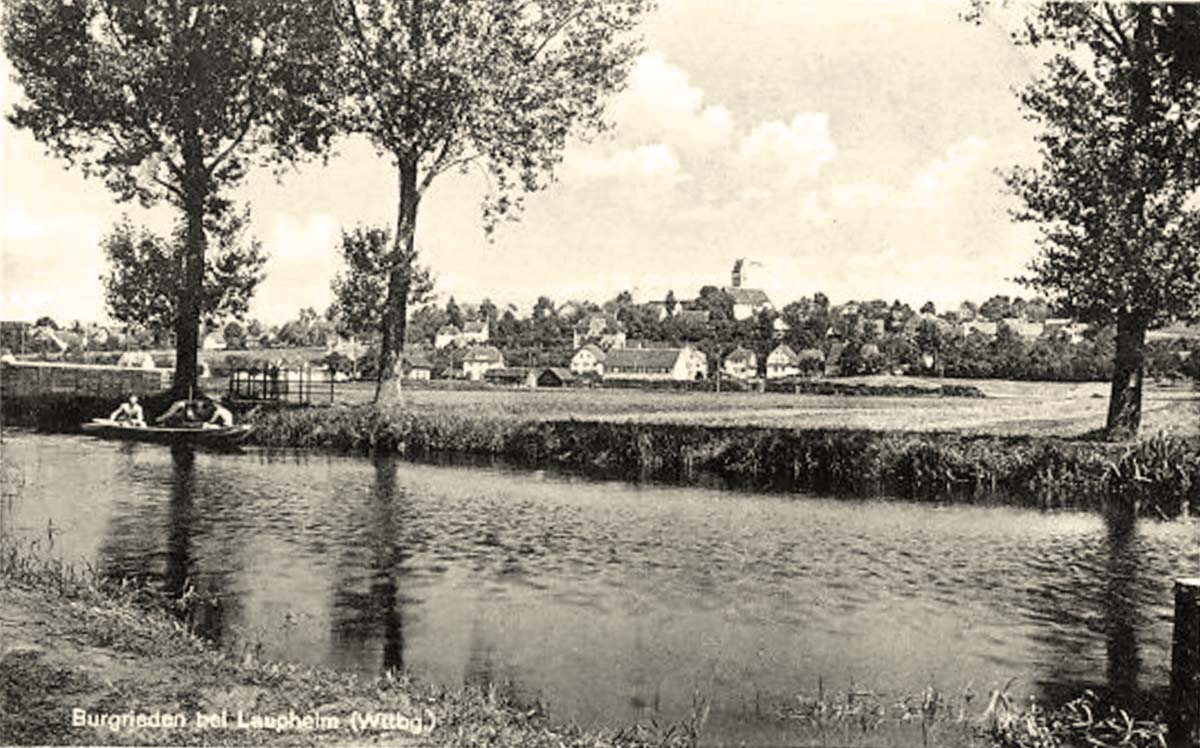 Burgrieden. Panorama von Burgrieden mit Fluss, 1935