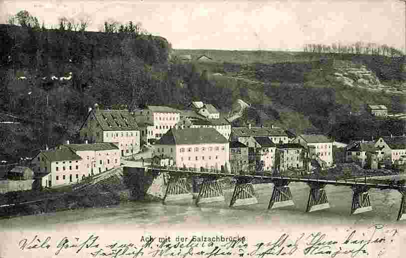 Burghausen. Ach mit der Salzachbrücke, 1911