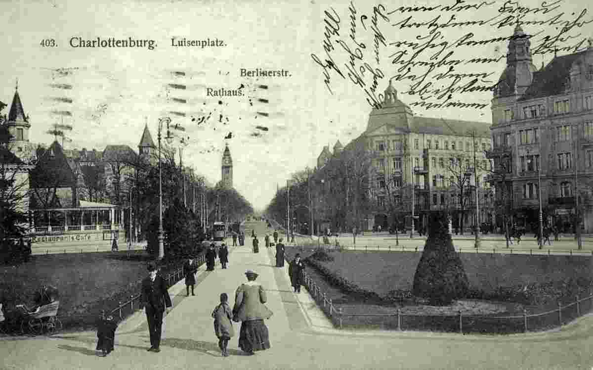 Berlin. Charlottenburg. Luisenplatz, Berliner Straße mit Rathaus