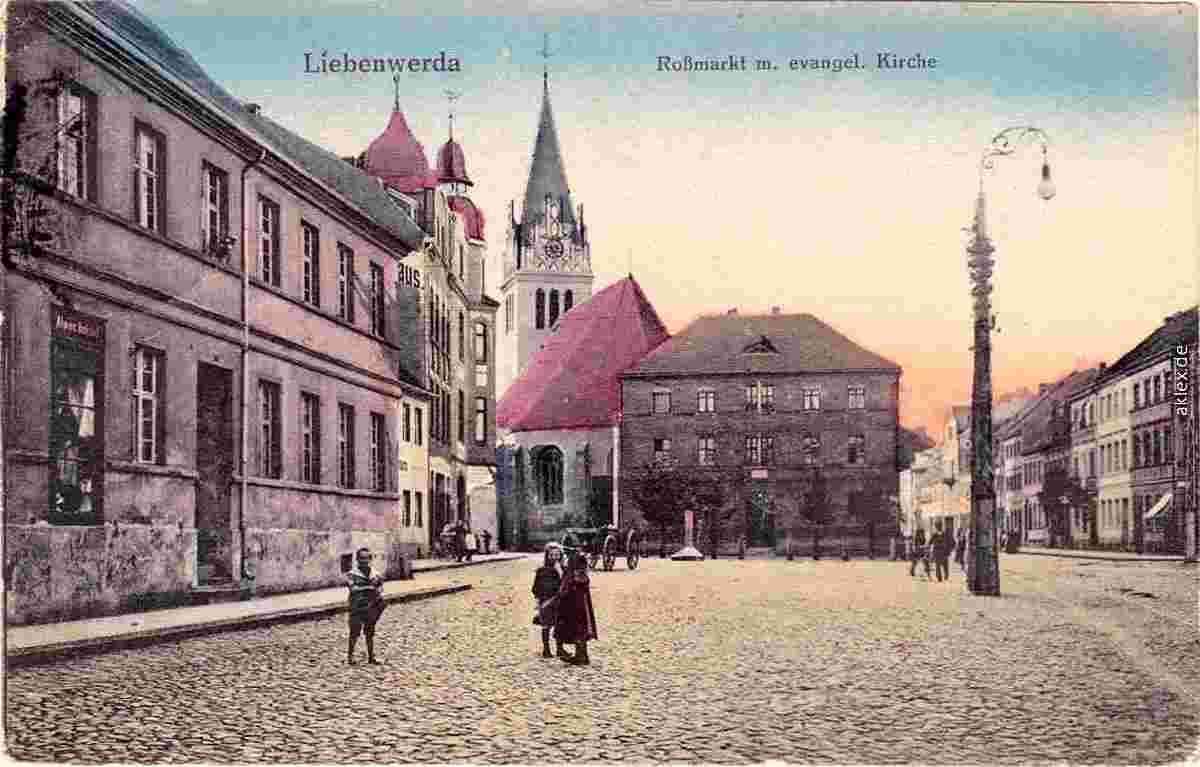 Bad Liebenwerda. Roßmarkt und Evangelische Kirche, 1913