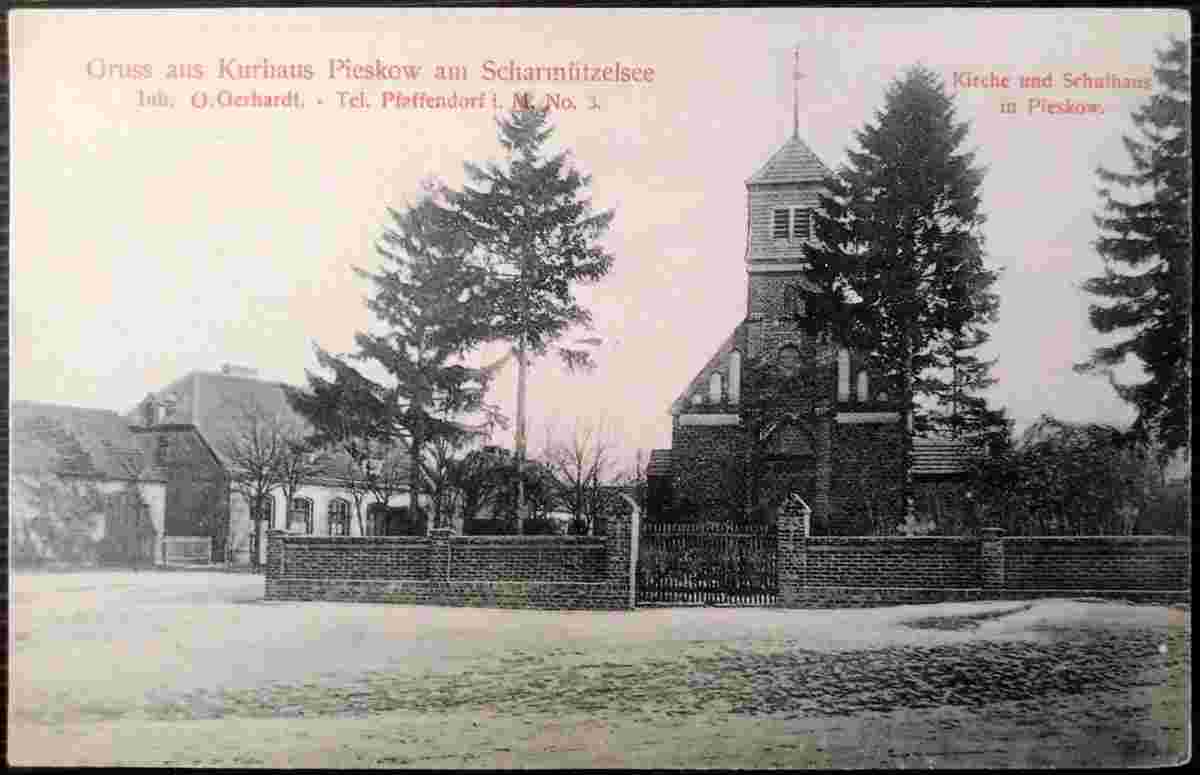 Bad Saarow. Pieskow - Kirche und Schulhaus, 1905