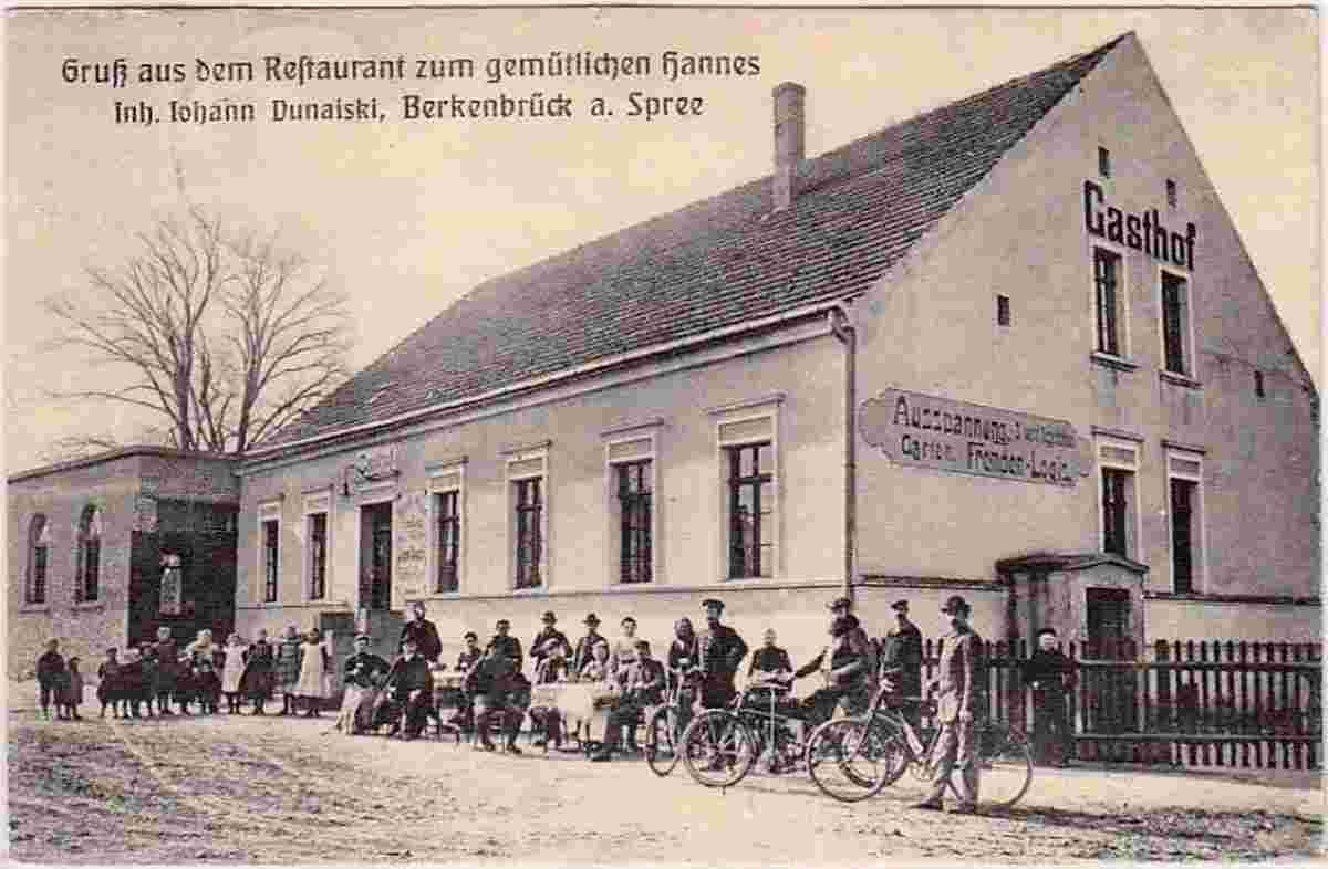 Berkenbrück. Restaurant zum gemütlichen Hannes, Inhaber Johann Dunaiski, 1908