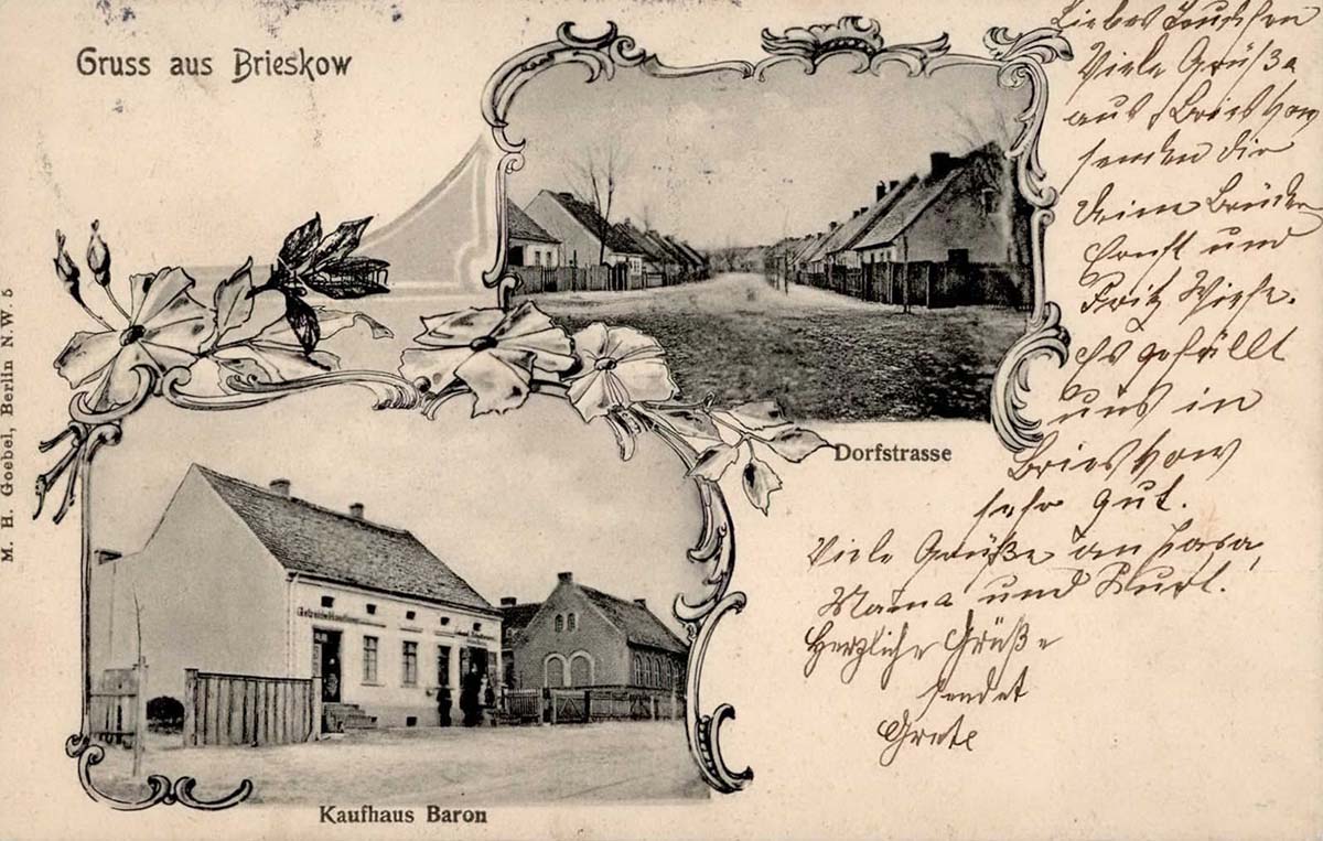 Brieskow-Finkenheerd. Brieskow - Dorfstraße, Kaufhaus Baron, 1906