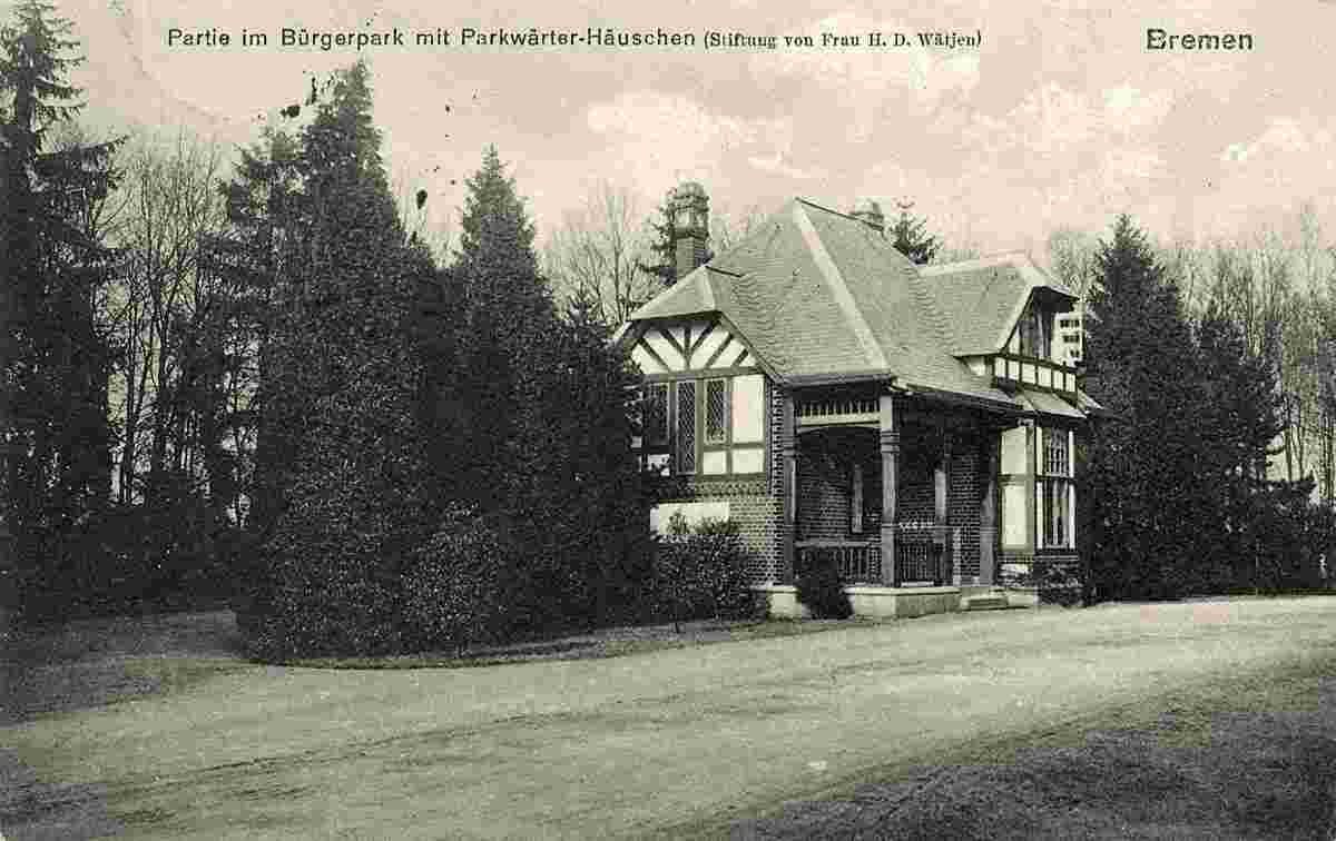 Bremen. Bürgerpark mit Park Wärterhäuschen, 1915
