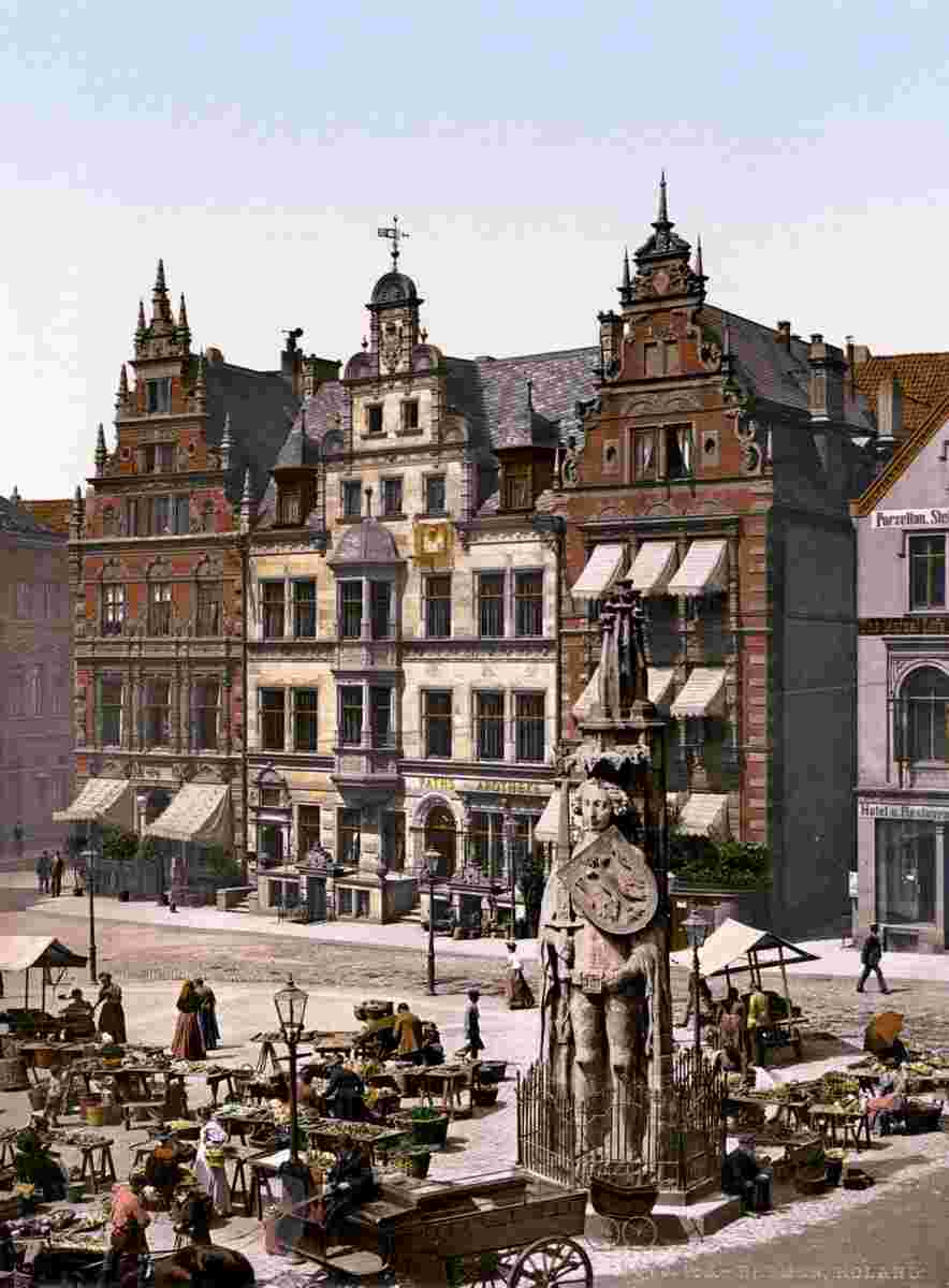 Bremen. Marktplatz mit Roland-Denkmal, 1900