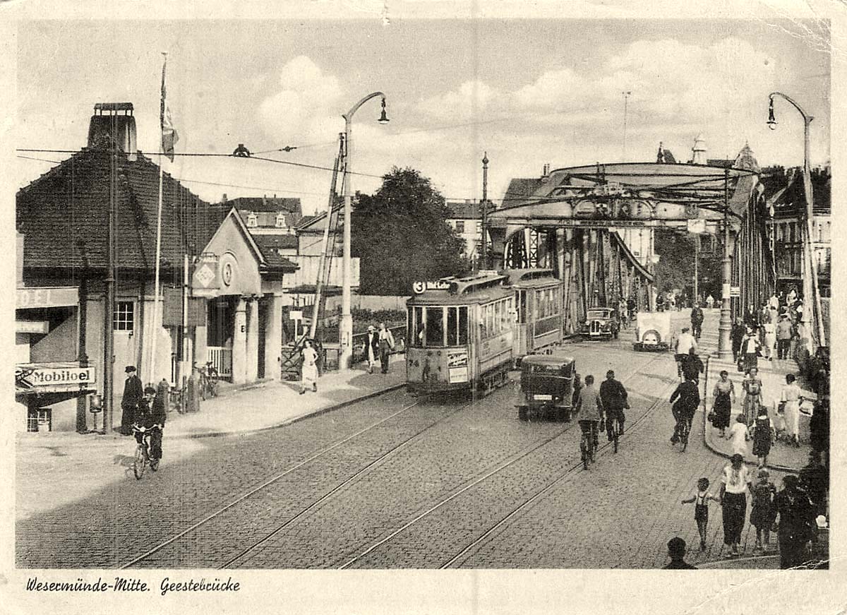 Bremerhaven. Stadtteil Wesermünde, Straßenbahn №3 auf der Geestebrücke