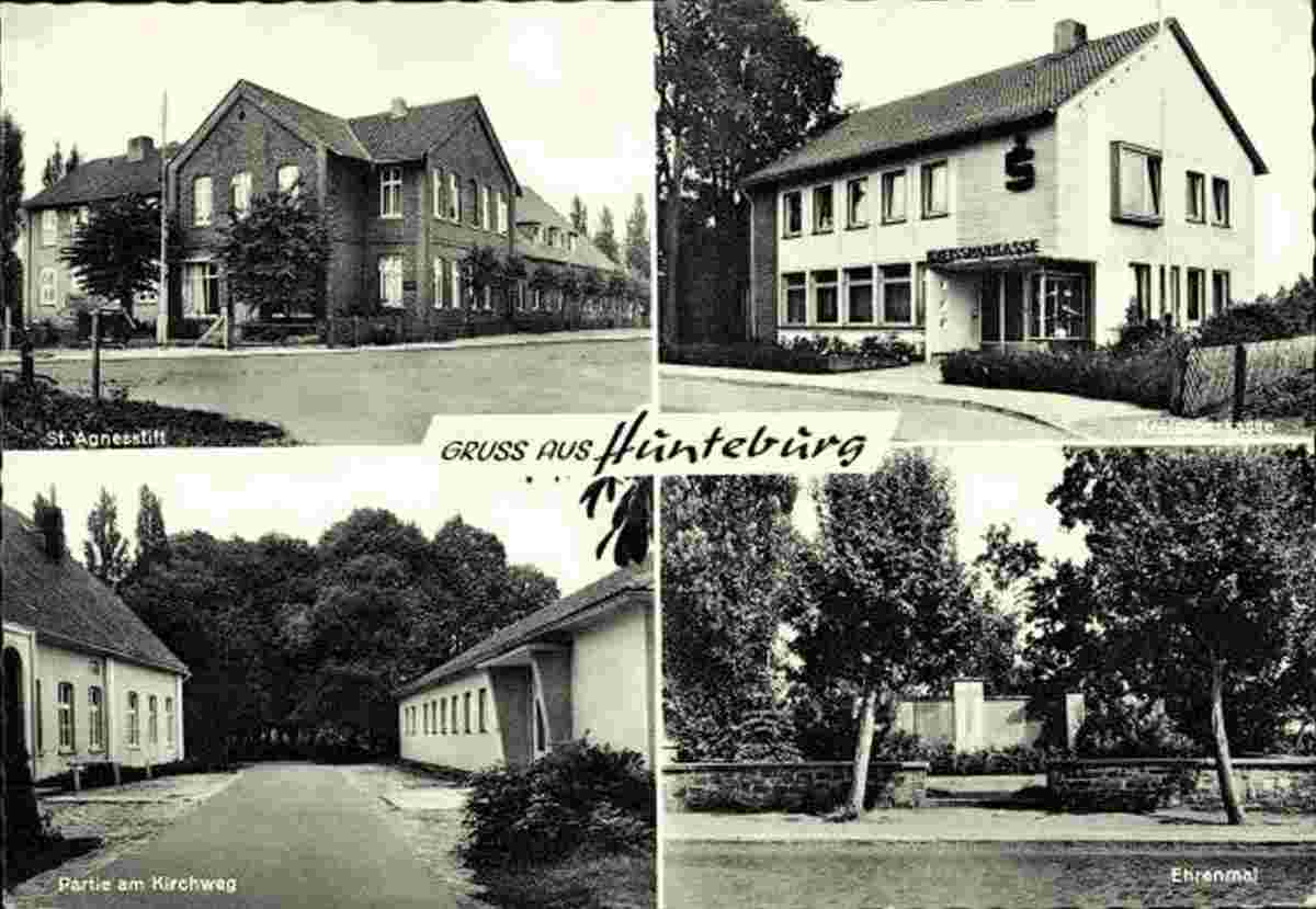 Bohmte. Hunteburg - St. Agnesstift, Kirchweg, Ehrenmal, Kreissparkasse
