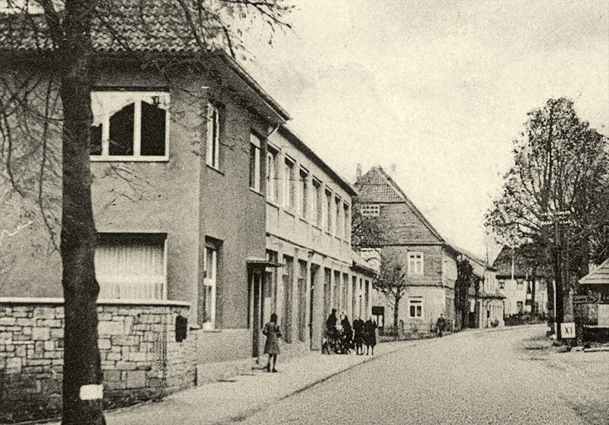 Bohmte. Panorama von Straße und Gebäuden, 1944