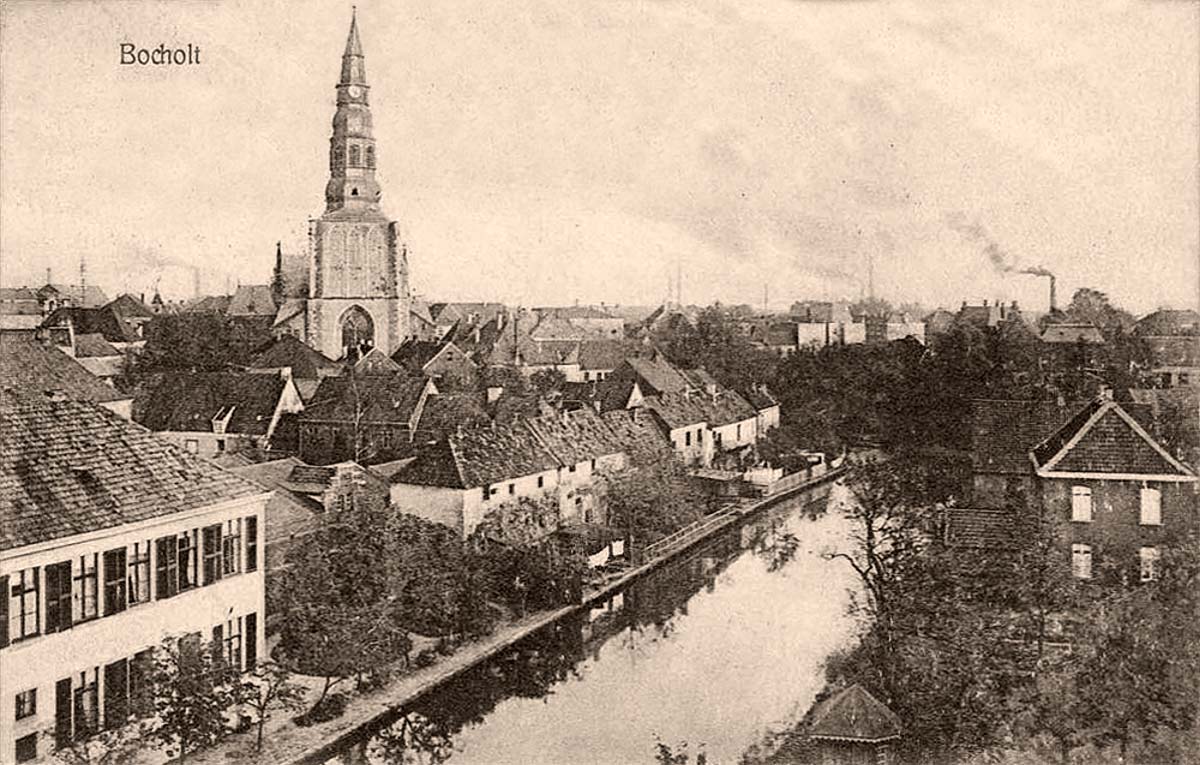 Bocholt. Blick auf St Georgs Kirche und Bocholter Aa, 1908