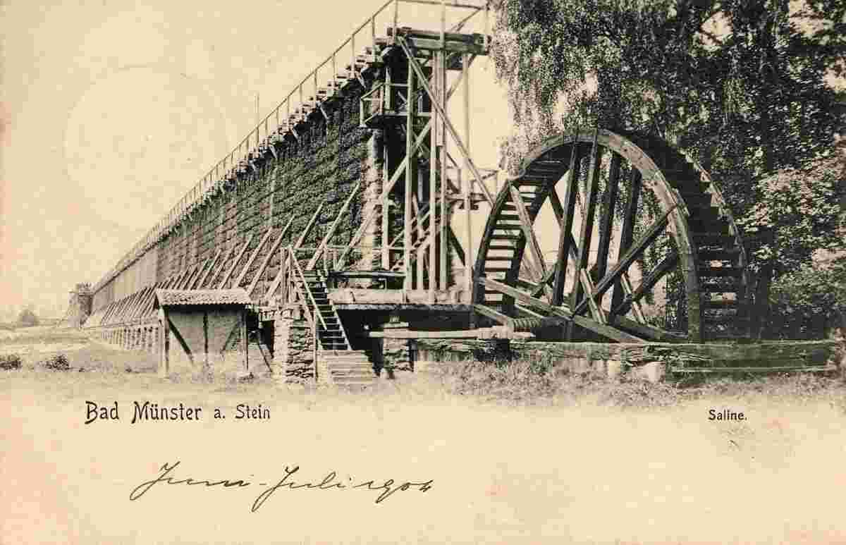 Bad Münster am Stein-Ebernburg. Gradierwerk mit salinenrad, 1904