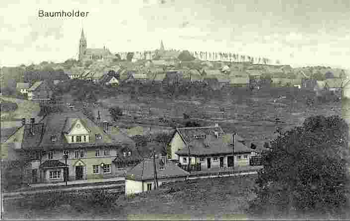 Baumholder. Panorama der Stadt und Bahnhof