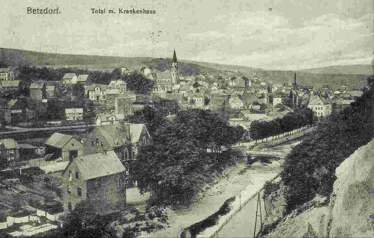 Betzdorf. Panorama der Stadt mit Krankenhaus, 1918
