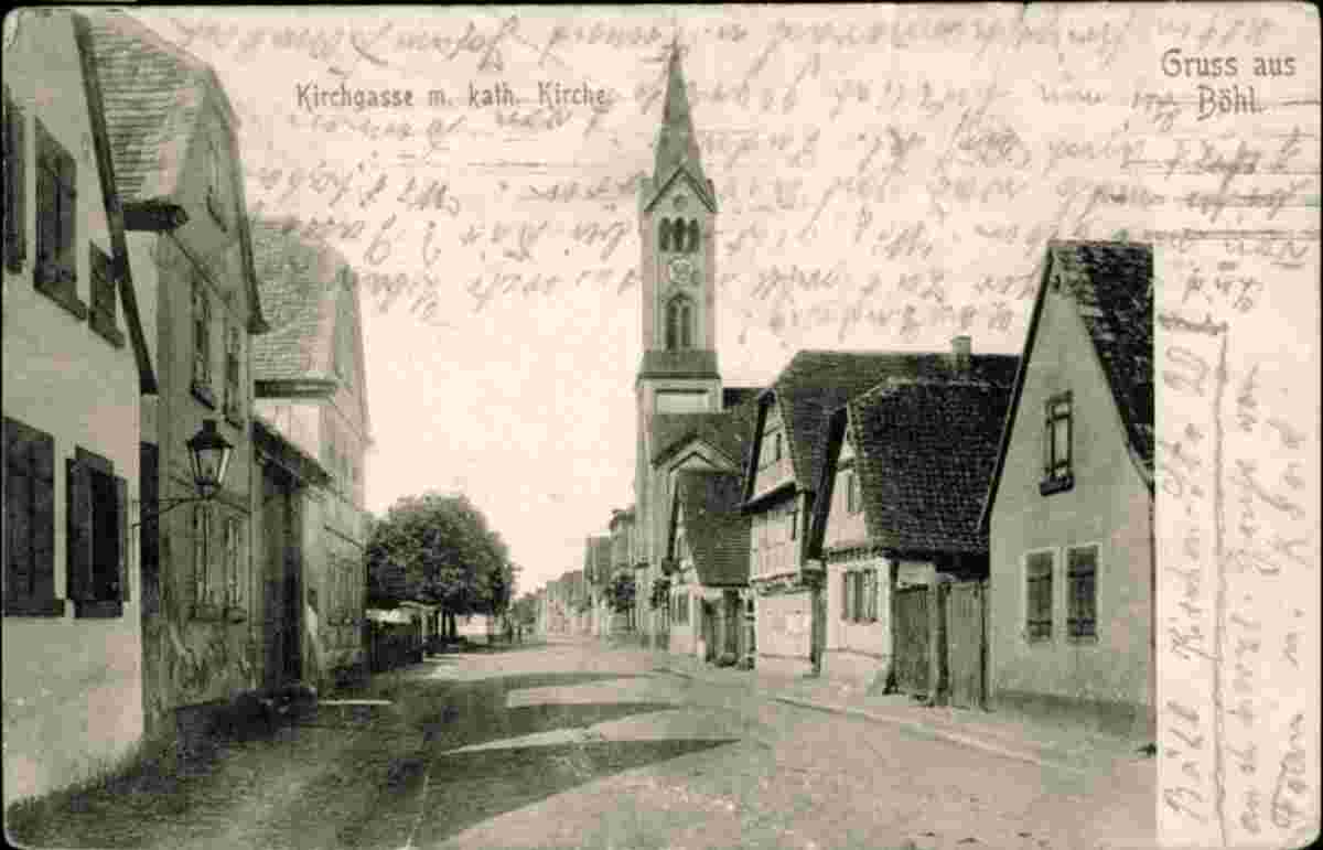 Böhl-Iggelheim. Böhl - Kirchgasse mit Katholische Kirche