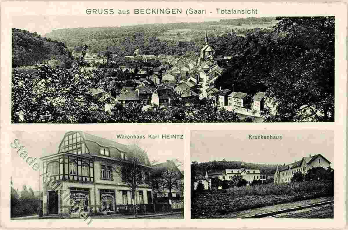 Beckingen. Panorama von Beckingen, Warenhaus von Karl Heintz, Krankenhaus