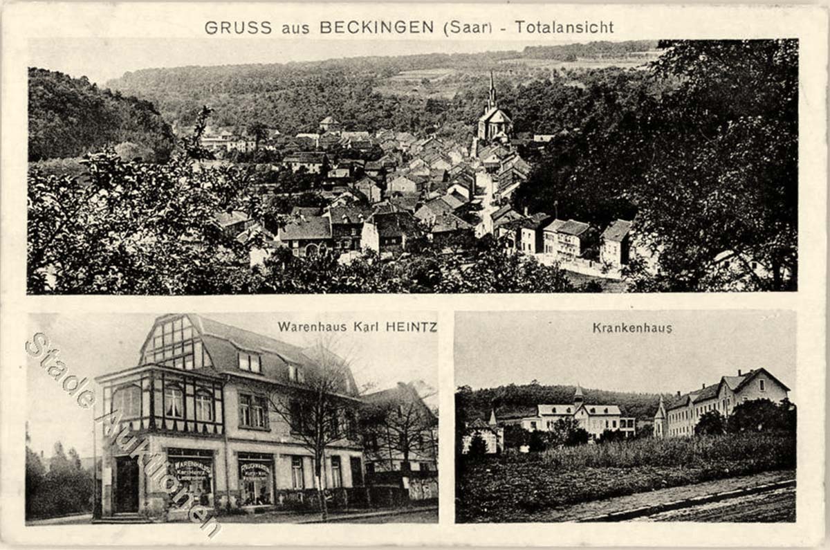 Panorama von Beckingen, Warenhaus von Karl Heintz, Krankenhaus