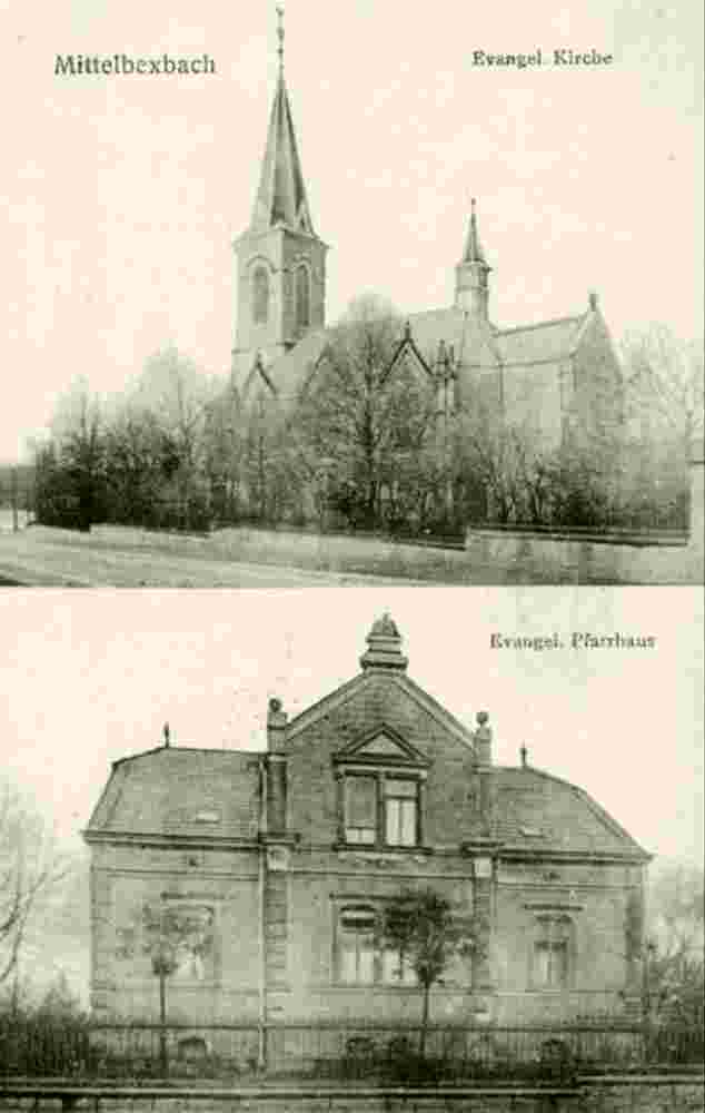 Bexbach. Mittelbexbach - Evangelische Kirche und Evangelische Pfarrhaus, 1919