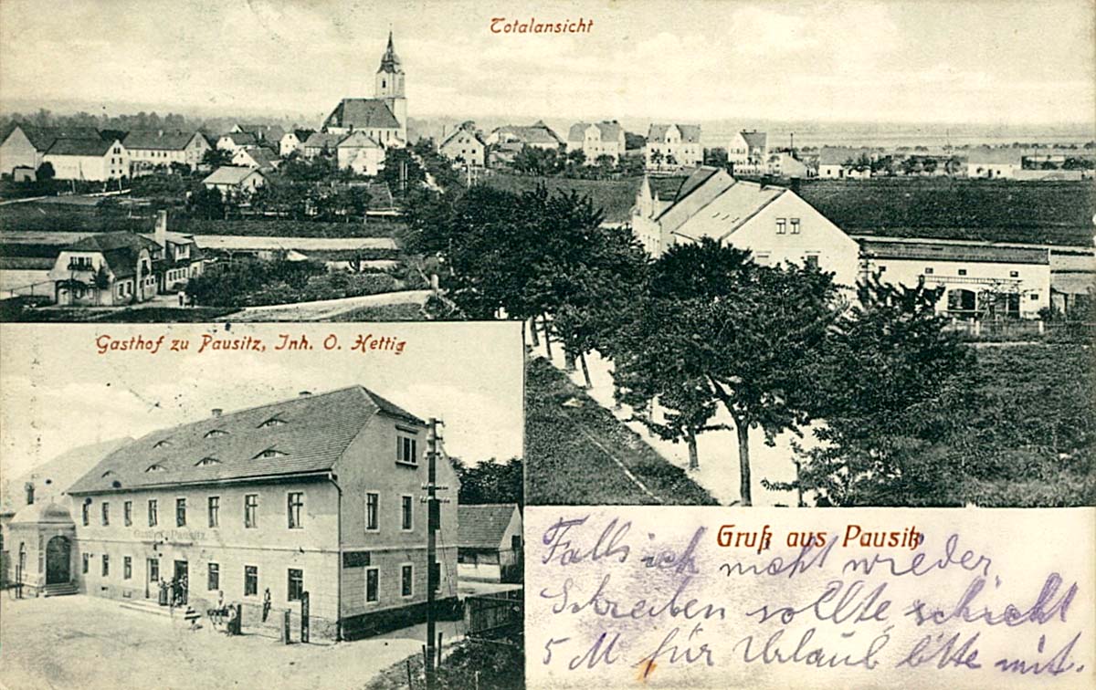Bennewitz. Pausitz - Totalansicht, Gasthof zu Pausitz, inhaber O. Hettig, 1916