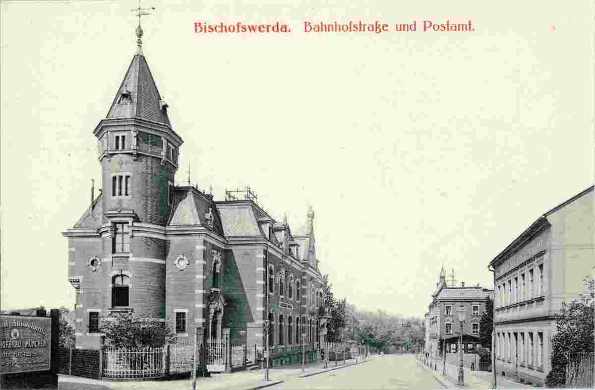 Bischofswerda. Bahnhofstraße und Postamt, 1912
