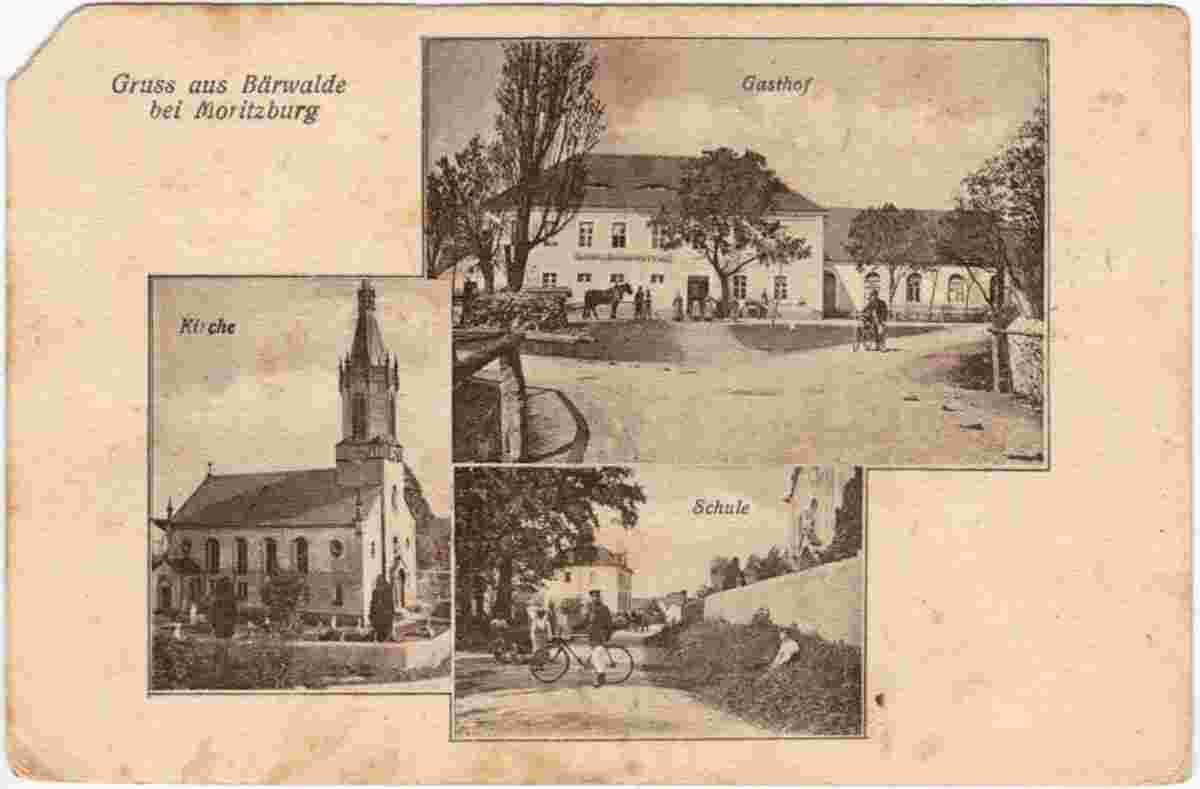 Boxberg. Bärwalde - Kirche, Gasthof und Schule, 1914