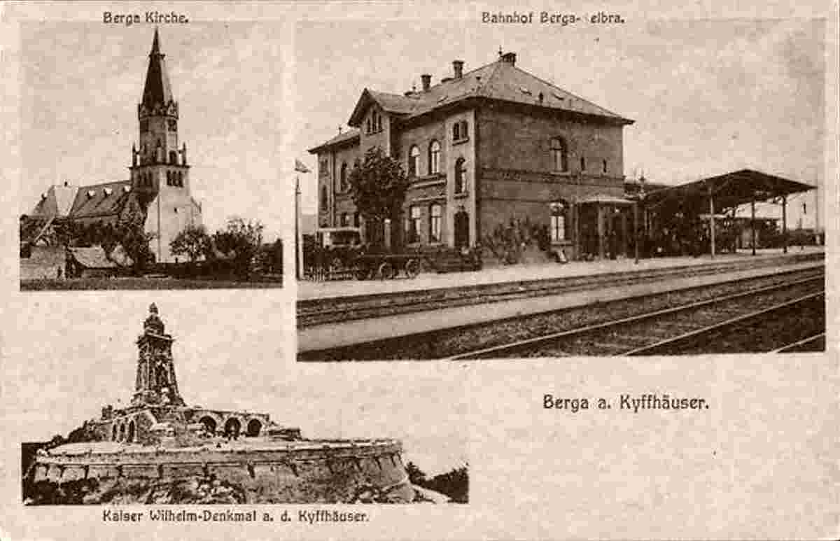Berga. Bahnhof, Kirche, Kaiser Wilhelm-Denkmal, 1940