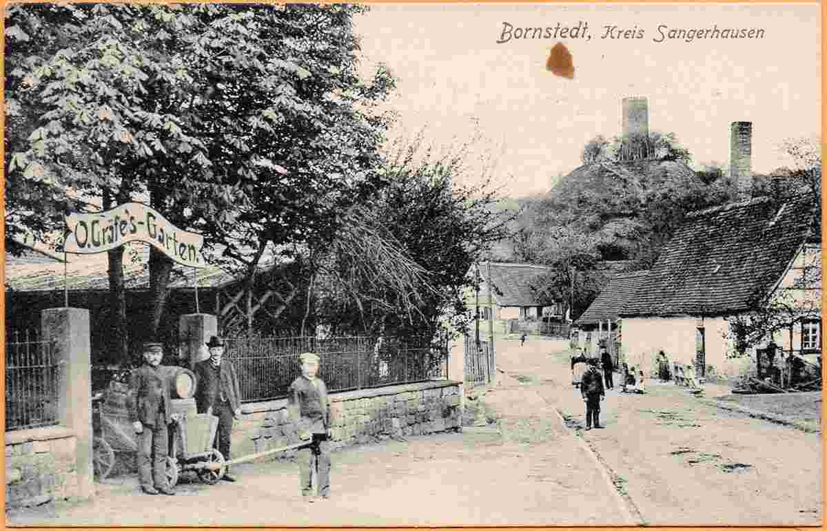 Bornstedt. Dorfstraße, O. Gräfe's Garten, 1917